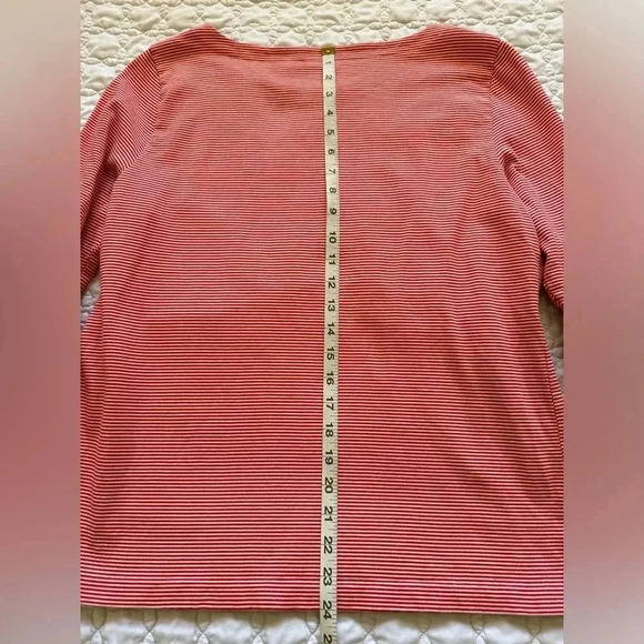 J. Crew Red & White Pinstriped 3/4 Bell Sleeve 100% Cotton Boat Neck Top Size L - Picture 14 of 16